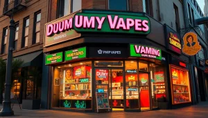 Find dummy vapes near me displayed attractively at a colorful vape shop.