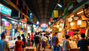 Experience the vibrant atmosphere of a market featuring 10รับ100 deals on unique local products.