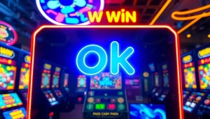 Engaging gaming interface featuring the ok win logo and colorful graphics.