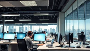 Professional agents working in a call center in Tijuana, providing customer support with modern technology.