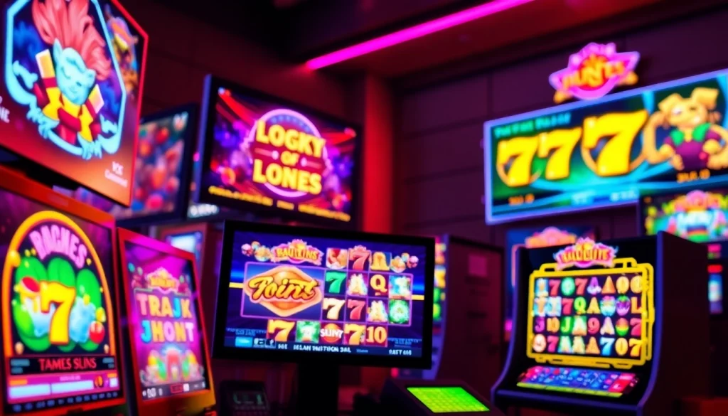 Play slot online games with exciting symbols and vibrant designs featured on multiple screens.