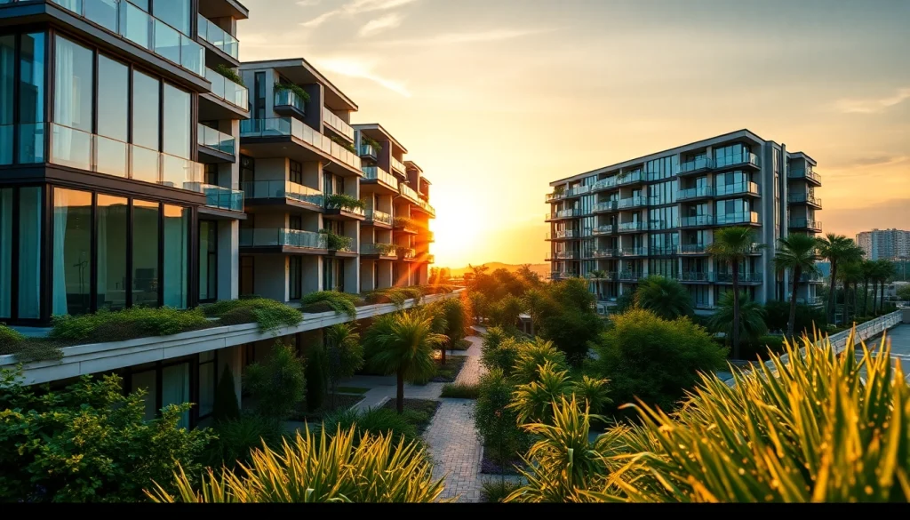 Stunning sunset view of the Margaret Drive condo featuring modern architecture and lush greenery.