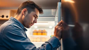 Inspecting chef base repair components in a professional kitchen setting for maintenance.