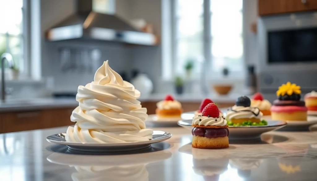 Whipped cream charger Singapore enhancing delicious desserts on a stylish kitchen countertop.