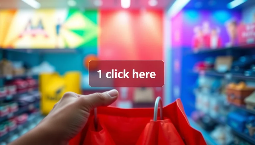 Engage with the 1click here purchase option on a vibrant digital interface showcasing a modern shopping experience.