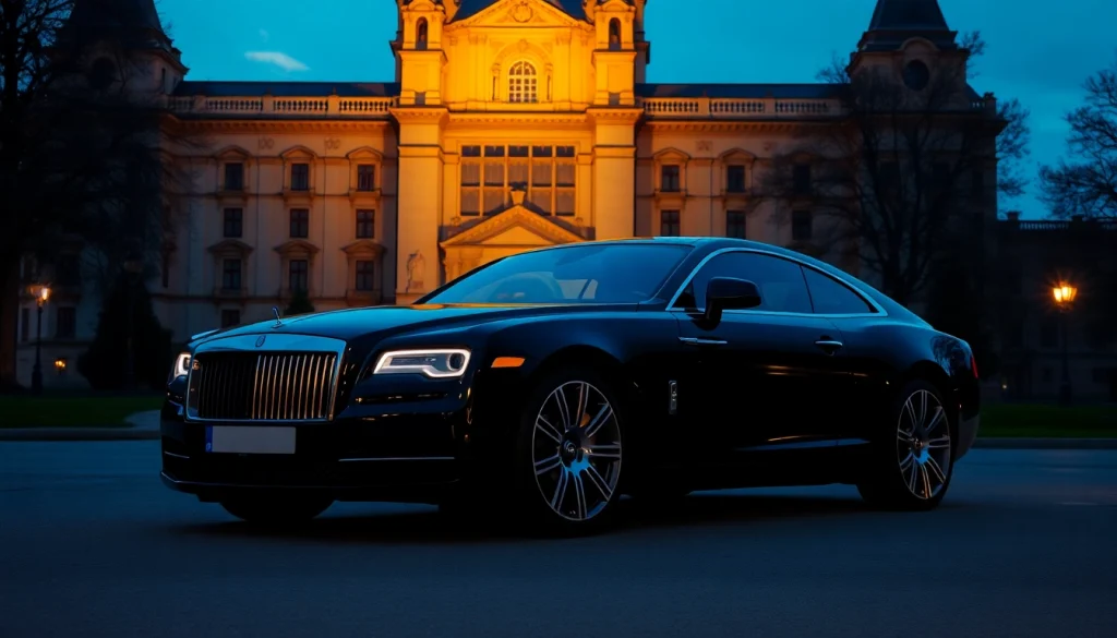 Elegantly parked luxury vehicle showcasing cheap chauffeur service Krakow against a charming Krakow backdrop.