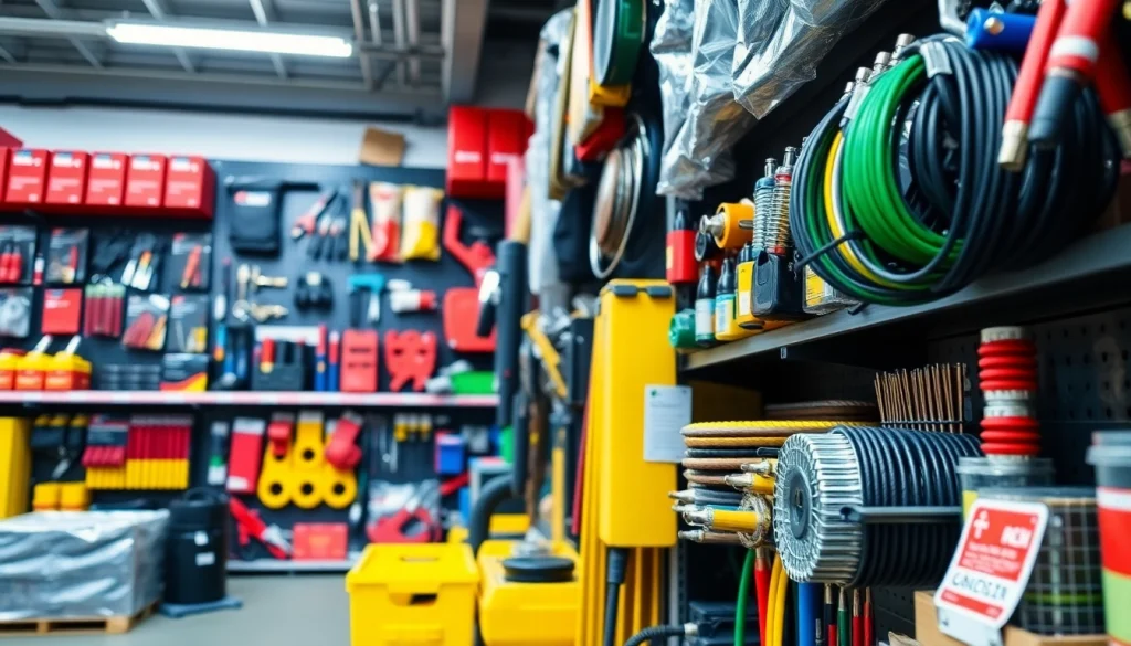 Shop welding supplies near me featuring a diverse selection of tools and equipment in a well-lit store display.