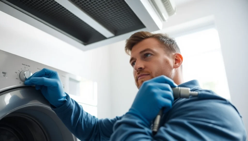 Expert technician performing dryer vent cleaning in Salt Lake City, Utah, ensuring safety and efficiency.