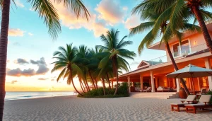 Relax at a saint martin beachfront villa featuring sunset views and palm tree-lined shores.
