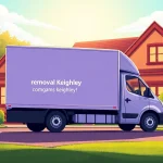 View a professional moving truck from removal companies Keighley loading furniture outside a family home.