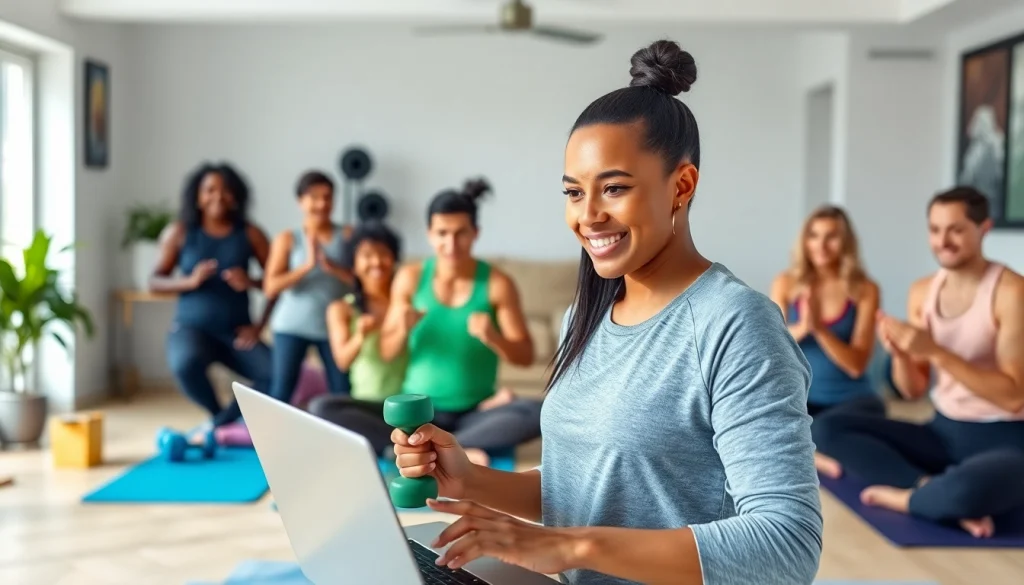 Engaging virtual personal trainer Jersey City conducting a lively online session.