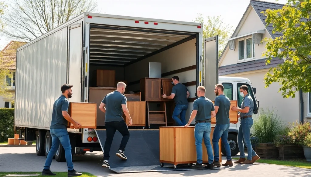 Movers efficiently handling an Umzug Fürth by loading furniture into a moving truck.