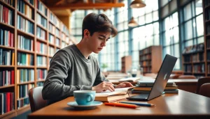 Enhance your knowledge with an original UK degree while studying in a vibrant library setting.