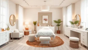 Kosmetikstudio Einrichtung mit eleganten Möbeln und modernem Ambiente im Behandlungsraum.