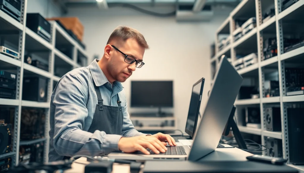 Riparazione computer torino: Tecnico specializzato offre assistenza per computer in un laboratorio moderno.