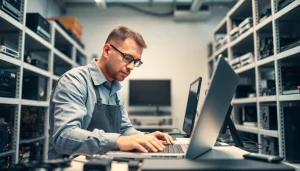 Riparazione computer torino: Tecnico specializzato offre assistenza per computer in un laboratorio moderno.