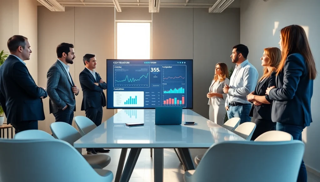 Find competitor customers with a professional team analyzing data in a modern office setting.