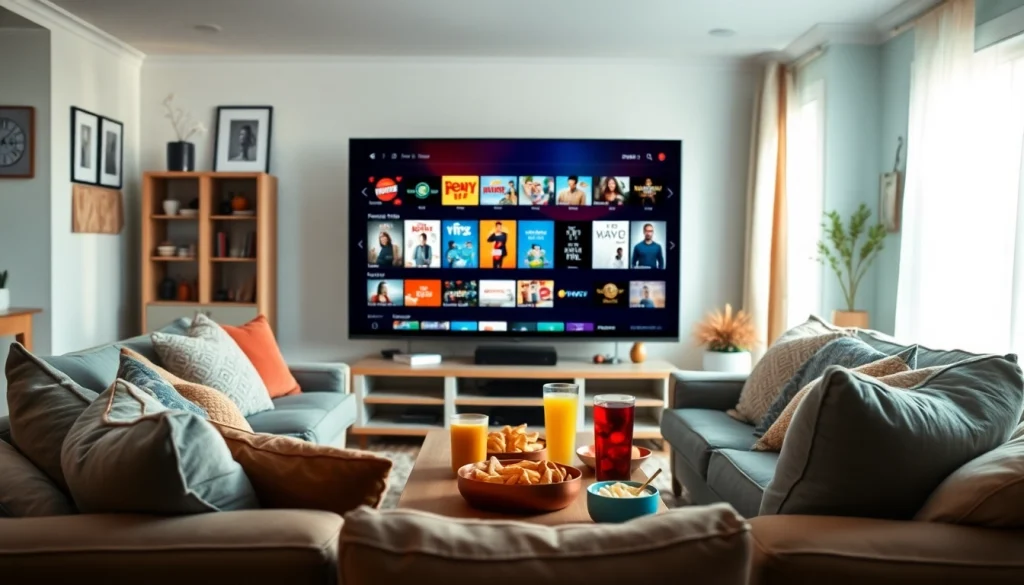 Enjoy a free streaming trial in a cozy living room filled with entertainment options.