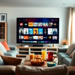 Enjoy a free streaming trial in a cozy living room filled with entertainment options.