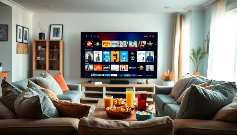 Enjoy a free streaming trial in a cozy living room filled with entertainment options.