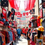 Showcase of vibrant merchandise featuring unique artist apparel and accessories.