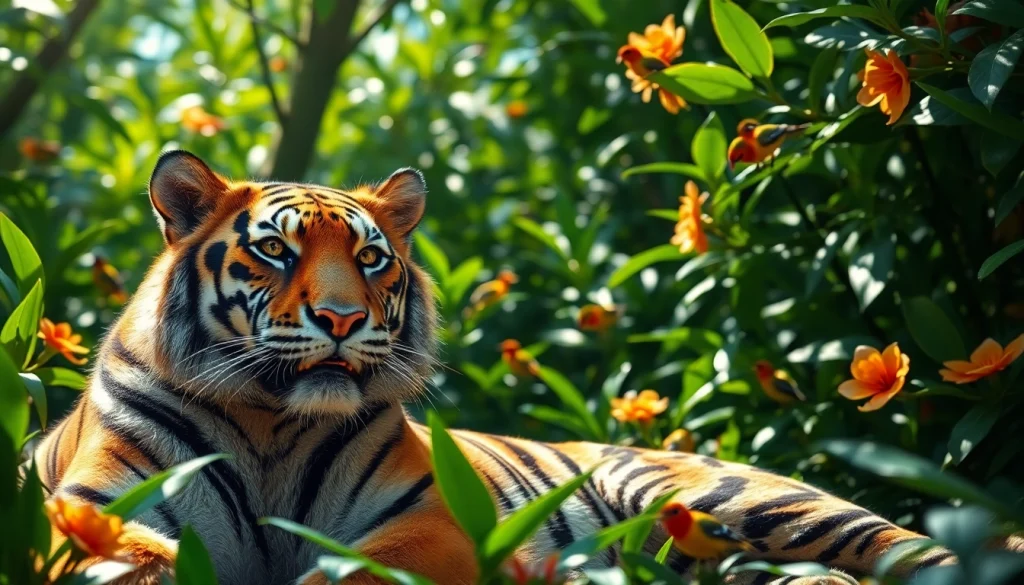 Witness the beauty of nature with a tiger featured on www.sudswild.com, showcasing vibrant wildlife in a lush jungle.