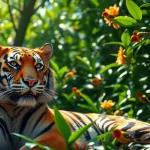 Witness the beauty of nature with a tiger featured on www.sudswild.com, showcasing vibrant wildlife in a lush jungle.