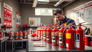 Expert performing fire extinguisher servicing Cannock in a professional workshop setting.