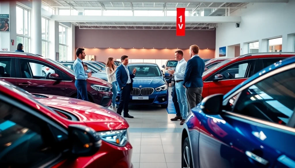 Showcasing a vibrant Part Exchange offer at a car dealership with engaging customers.