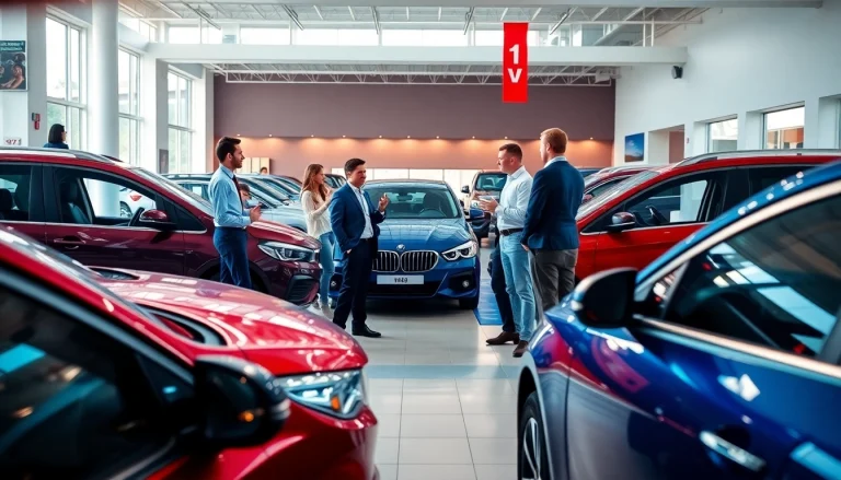 Showcasing a vibrant Part Exchange offer at a car dealership with engaging customers.