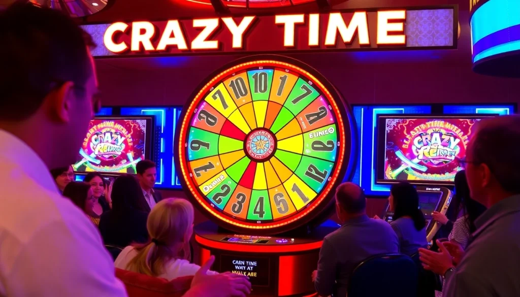 An engaging scene from Crazy Time stats showcasing the vibrant game wheel and a lively host fueling the excitement for players.