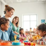 Illustration of a professional educator demonstrating level 5 diploma in leadership and management for residential childcare answers in a vibrant classroom.