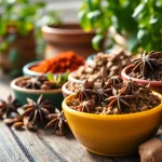 Utilisation créative des épices orientales dans une belle présentation culinaire.