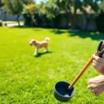 Experience an affordable pooper scooper service in San Antonio with a friendly technician in a clean yard.