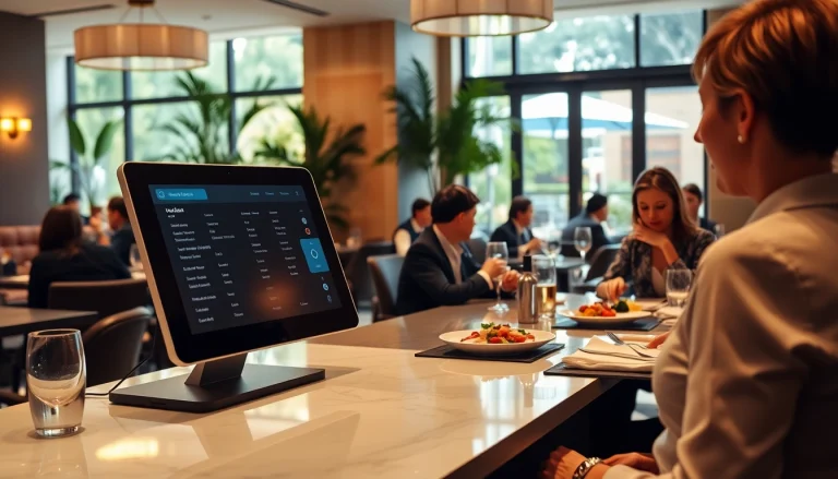Enhance your experience with Reservation Services at a modern restaurant featuring stylish decor and digital booking.