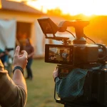Capturing a vibrant 영상제작 scene with a film crew during a promotional video shoot.