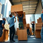 Movers NYC team efficiently handling furniture in a busy New York City environment.
