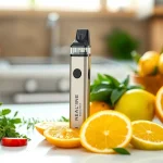 A vibrant zero nicotine disposable vape amongst fruits and herbs, highlighting flavor and lifestyle choices.