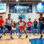 Young athletes training at Takeover Basketball Academy, showcasing skill and teamwork on the court.