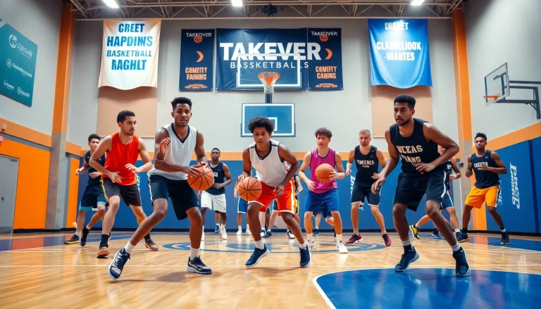 Young athletes training at Takeover Basketball Academy, showcasing skill and teamwork on the court.