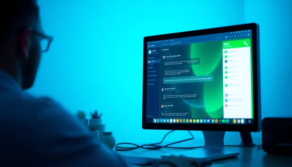 Download the line电脑版下载 software interface on a computer screen with vibrant colors and a user engaged.