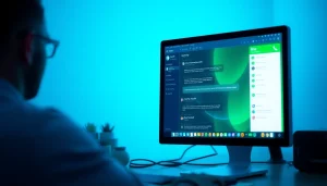 Download the line电脑版下载 software interface on a computer screen with vibrant colors and a user engaged.