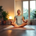Practicing mindfulness meditation for dealing with stress in a serene workspace.