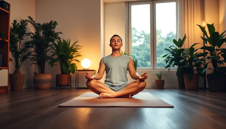 Practicing mindfulness meditation for dealing with stress in a serene workspace.