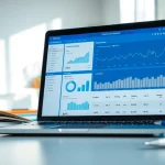 Analyze content with a reliable plagiarism detector showcased on a laptop against a bright workspace.