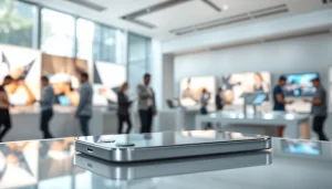 Buy iPhone Pro featured in a modern store setting with bright lighting and sleek design.
