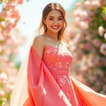 Experience vibrant coloured wedding dresses that enhance the unique bridal style in a romantic garden setting.