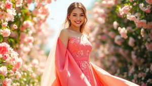 Experience vibrant coloured wedding dresses that enhance the unique bridal style in a romantic garden setting.