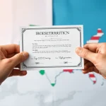 Illustration of trademark registration in India and US, depicting hands placing certificates on a global map.