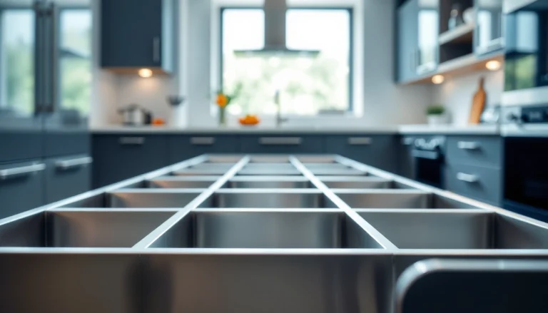 Explore a sleek metal drawer system designed for kitchens, showcasing modern design elements and functionality.